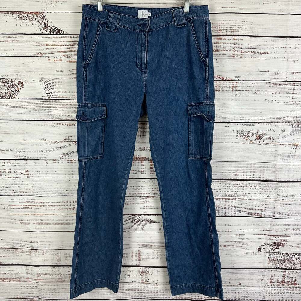 Y2K Calvin Klein Jeans Cargo Pants Baggy Pockets Medium Wash Straight Womens 12